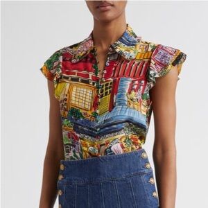 Alice + Olivia Martel Flutter Sleeve Top